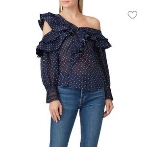 Self Portrait navy plumetis semi sheer blouse navy 6